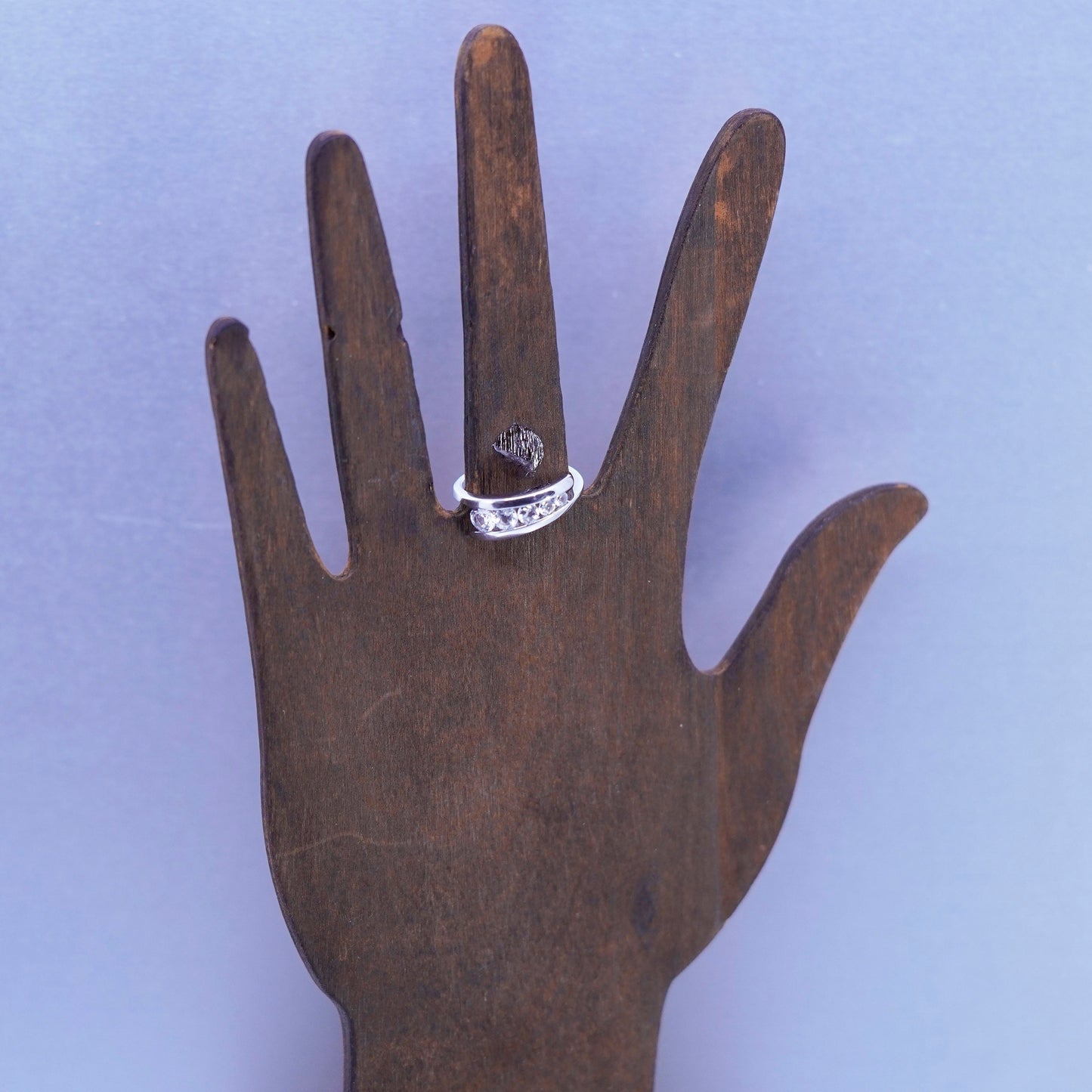 Size 8.25, vintage Sterling 925 silver handmade engagement ring with Cz