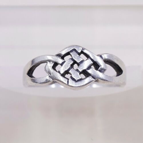 Sz 6.75, Vtg Sterling Silver Handmade Ring, Woven Braided 925 Band, Silver Test