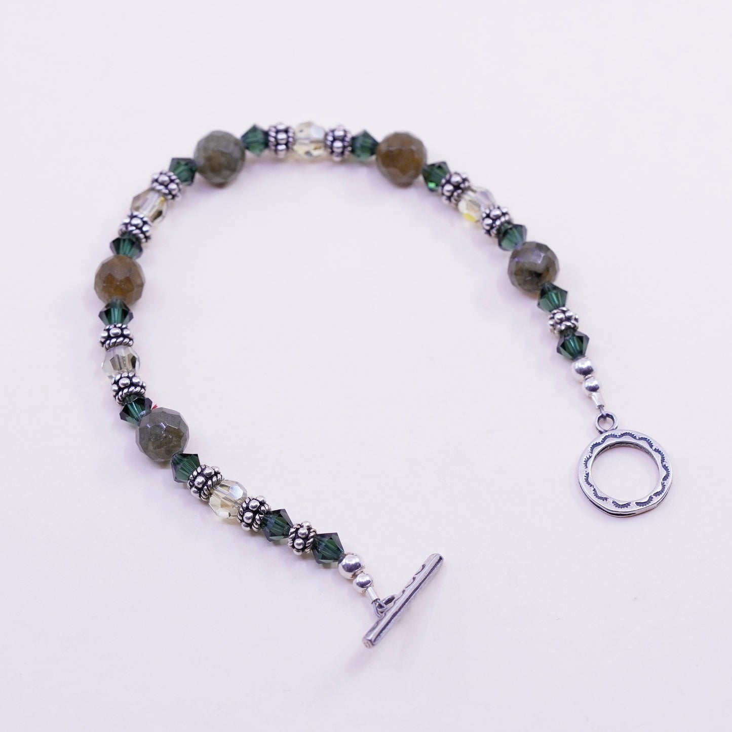 7”, Native American handmade Jasper beads bracelet with Sterling silver closure