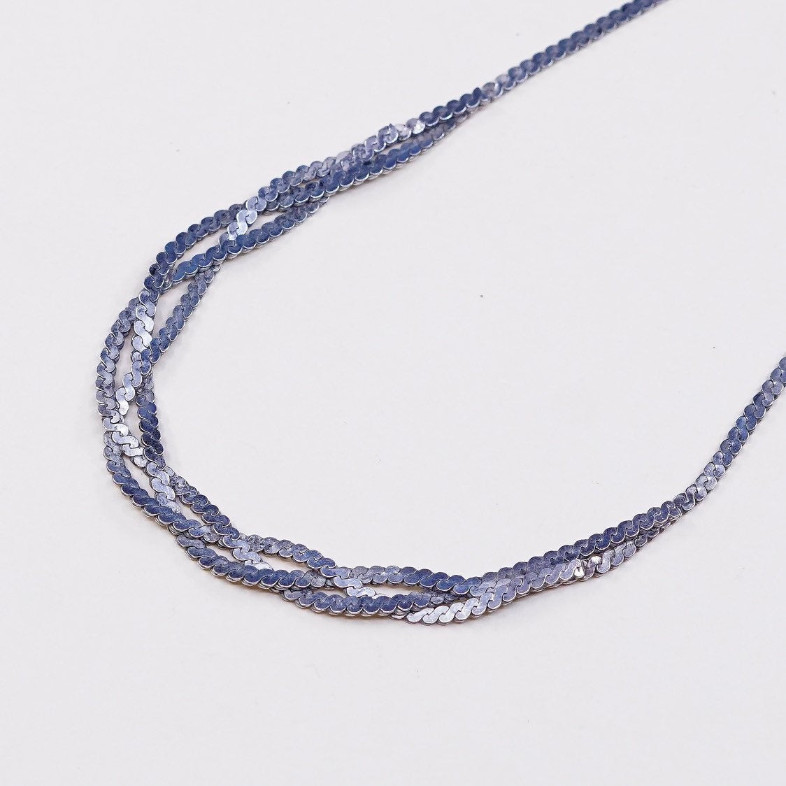 18", 2mm, vtg Sterling silver handmade chain, 925 S link woven necklace
