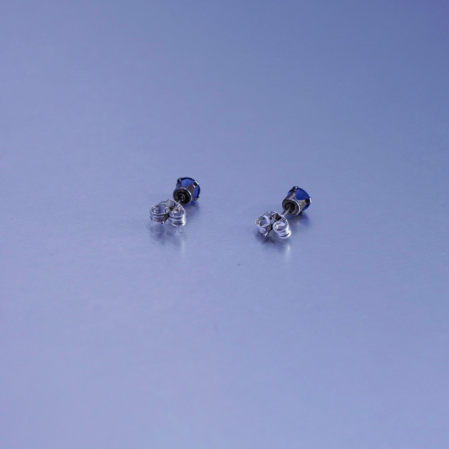 Vintage Sterling 925 silver earrings, studs with blue crystal