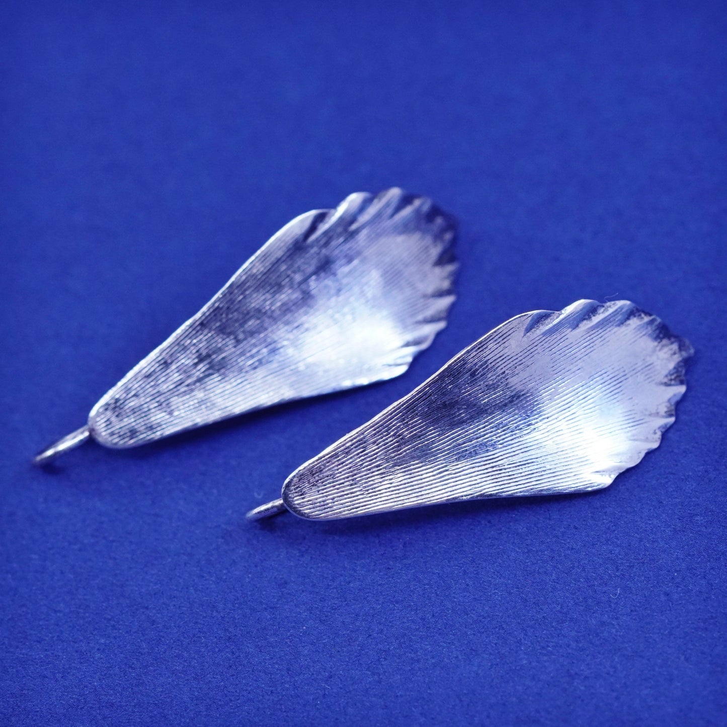 Vintage modern minimalist sterling silver handmade earrings, 925 leaf drops
