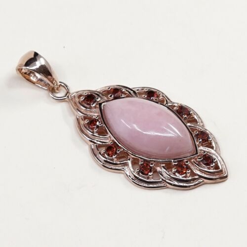Vintage Rose Gold Over Sterling silver pendant, 925 Pink Quartz W/ Ruby, Stped
