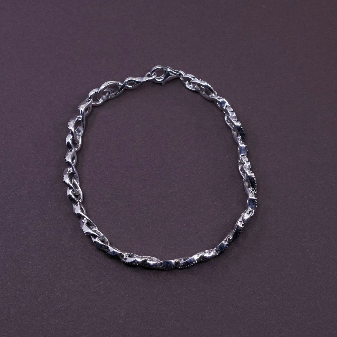 7.5", vtg Sterling silver tennis bracelet, 925 wavy w/ genuine diamond