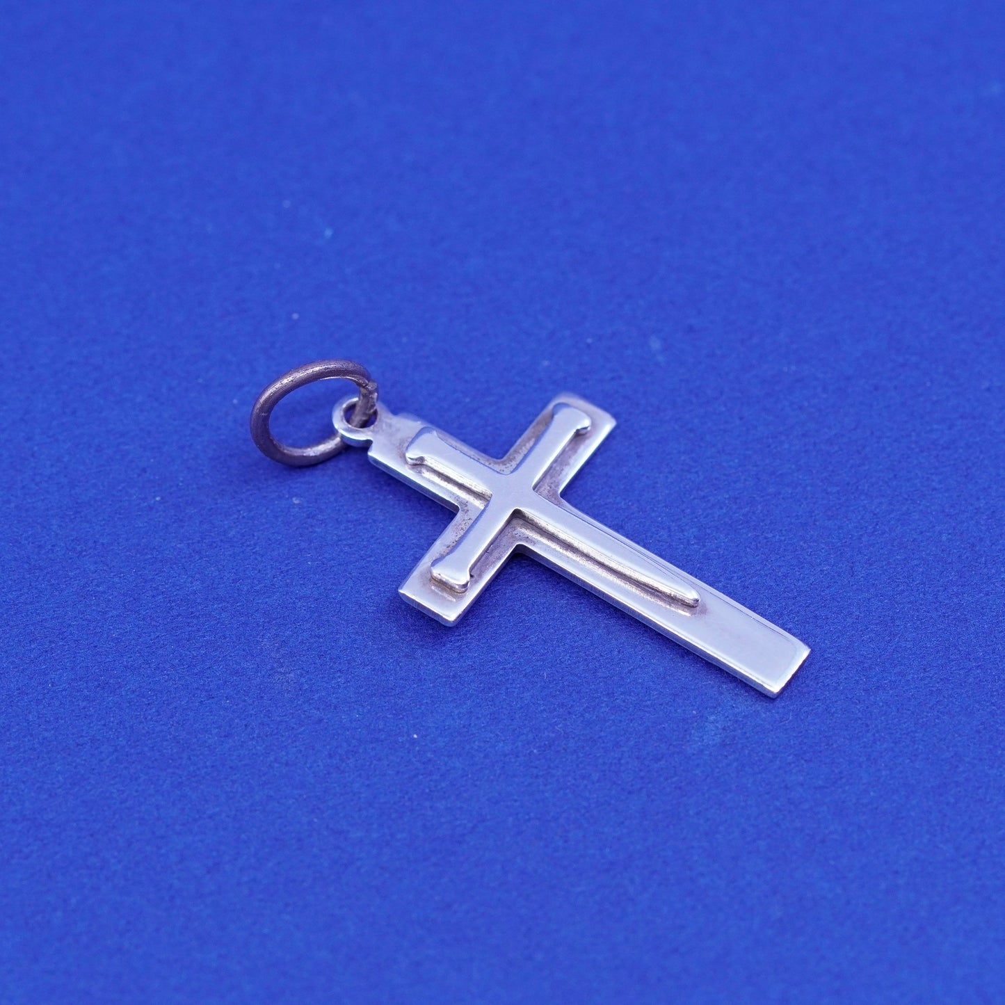 Vintage Sterling silver handmade pendant, modern relief 925 cross