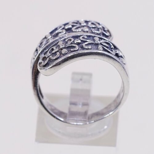 Size 7, Vtg Sterling Silver Handmade Ring, 925 Band W/ Flower Floral Embossed