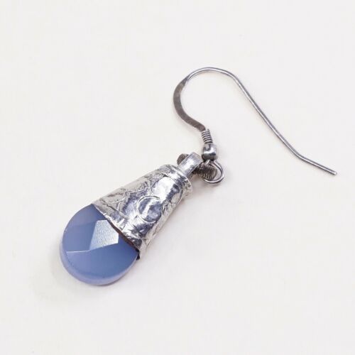 Vtg handmade Sterling 925 Silver earrings, Teardrop Crystal Cluster Dangles