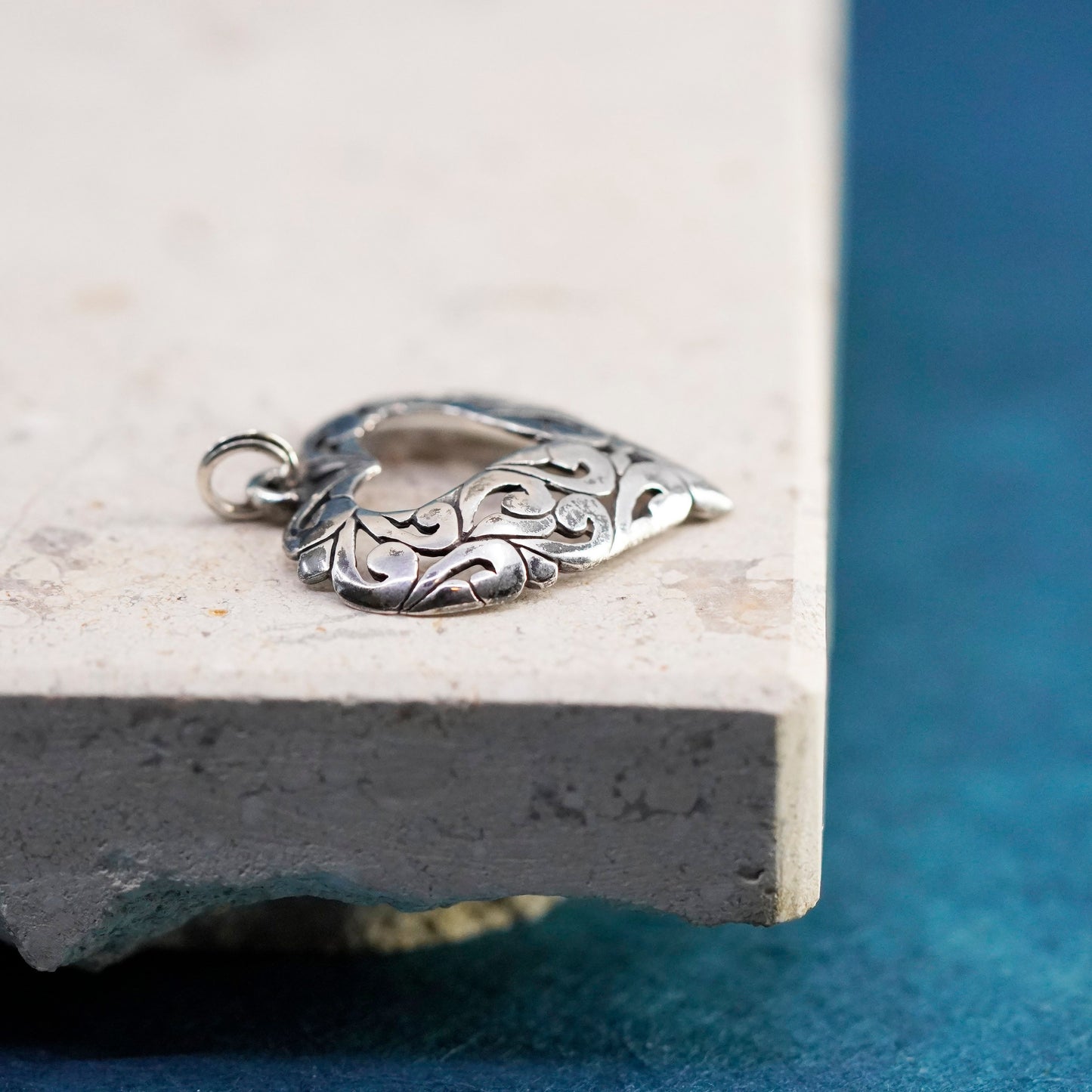 Vintage Sterling silver handmade pendant, 925 Jezlaine filigree heart