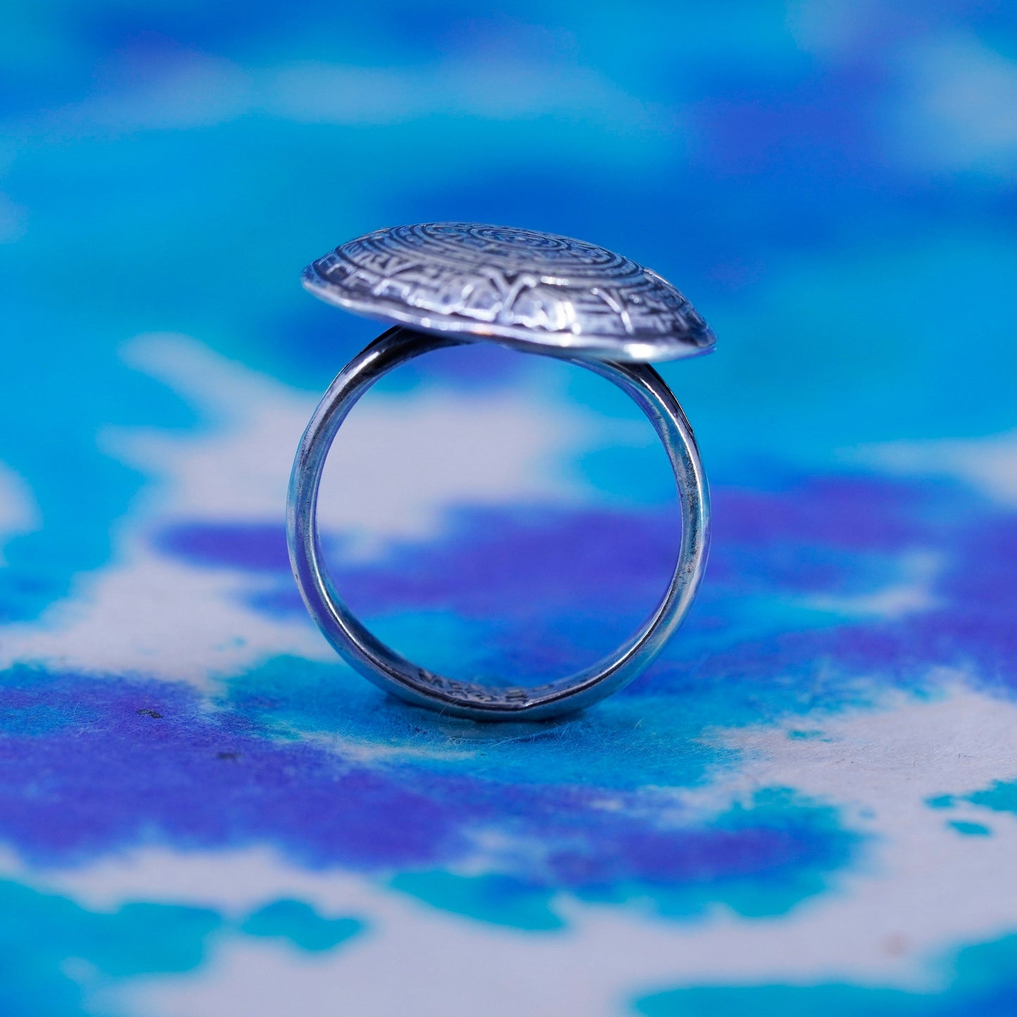 Size 6.5, vintage unique mexico Sterling silver ring, 925 mayan calendar band