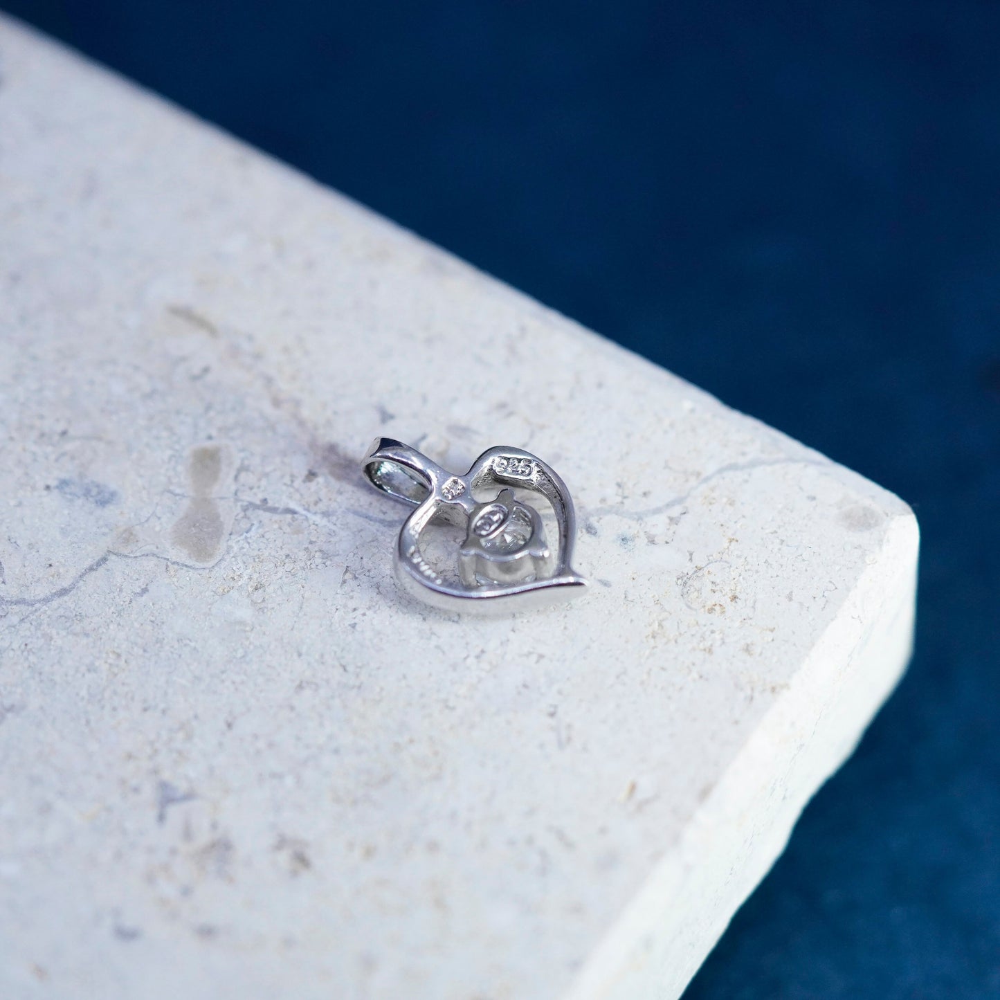 Vintage Sterling silver handmade pendant, 925 heart locket with Cz