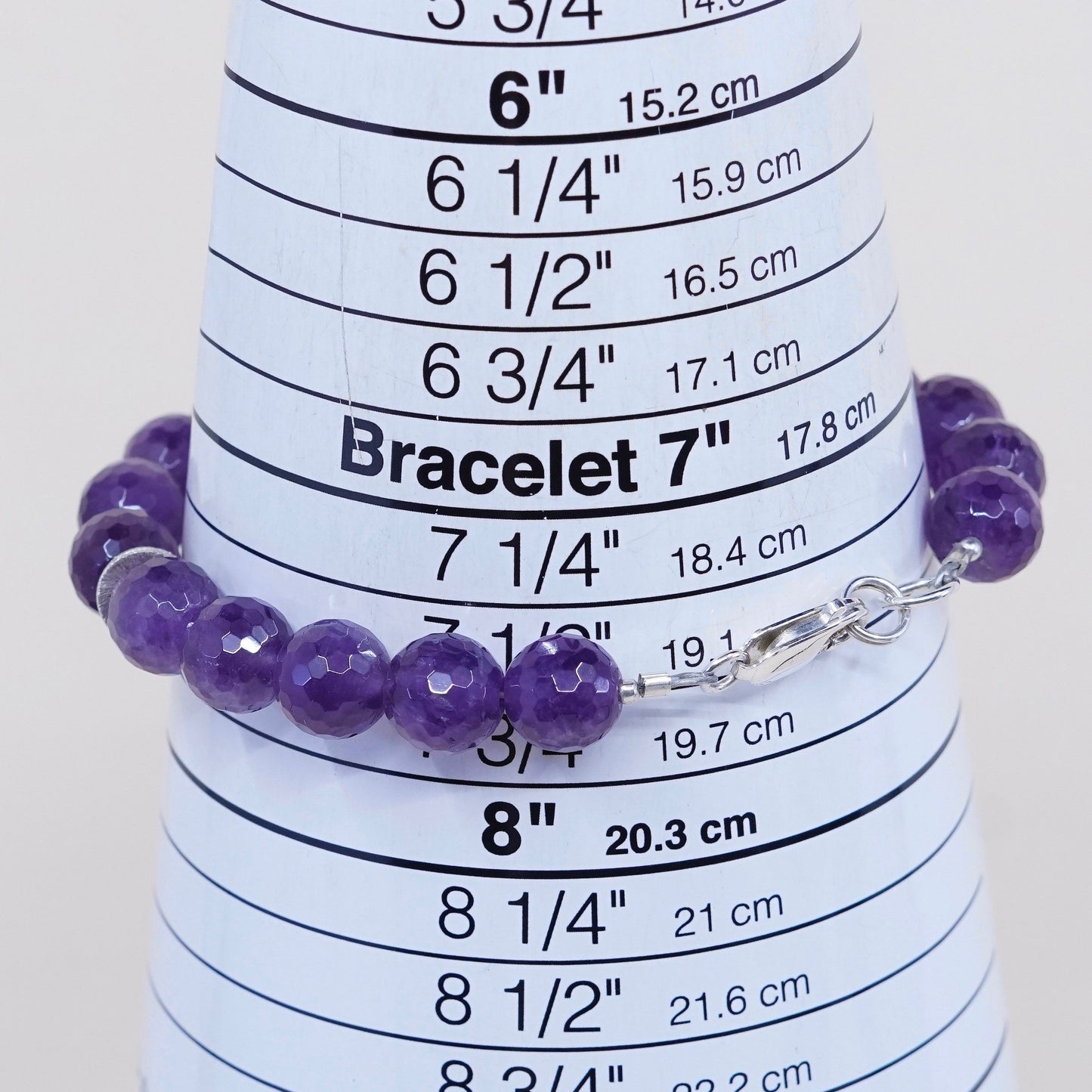 7.5” Vintage Sterling 925 silver handmade bracelet, natural amethyst beads
