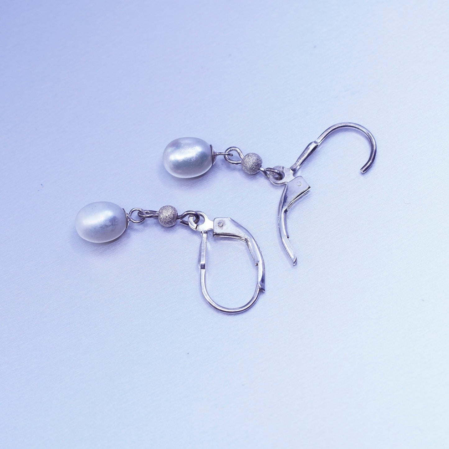 Vintage Sterling 925 silver handmade earrings with freshwater pearl