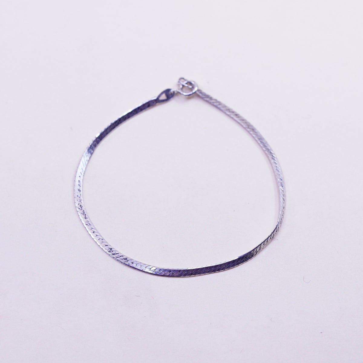 7”, 2mm, Vintage sterling silver herringbone bracelet, 925 chain