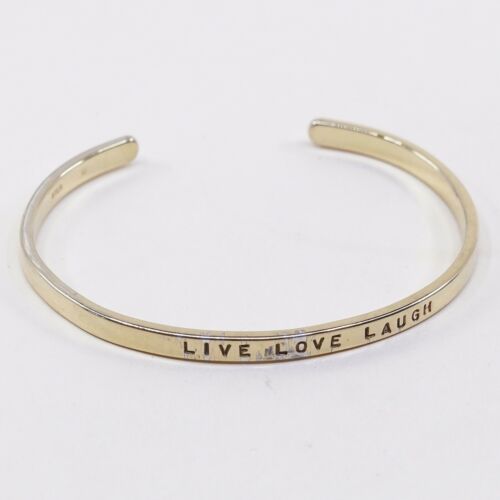 6.5”, GK Quote “live Love Laugh” Vermeil Gold Sterling 925 Silver Cuff Bracelet
