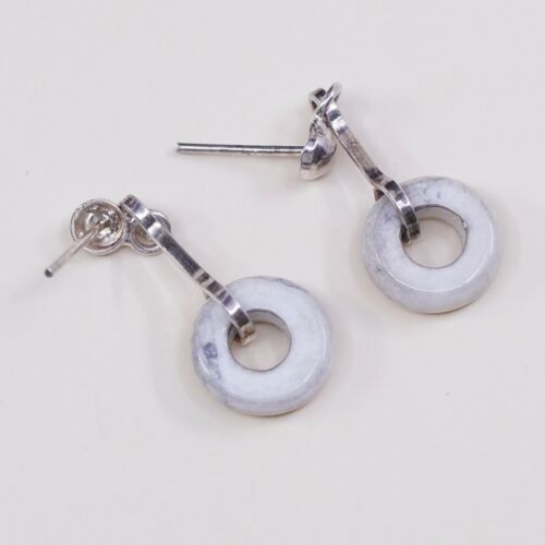 Vintage Handmade Sterling Silver Earrings, 925 silver W/ Howlite Circle Dangle