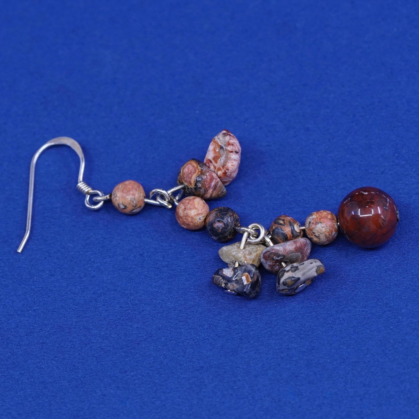 Vintage sterling silver handmade earrings, 925 hooks with jasper