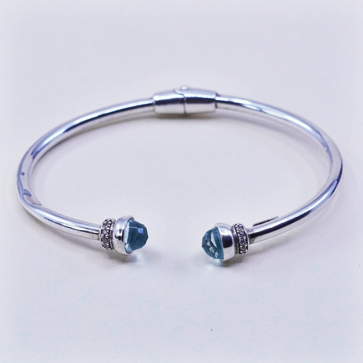 6.5”, Dyadema sterling silver contemporary bracelet, 925 bangle cushion topaz