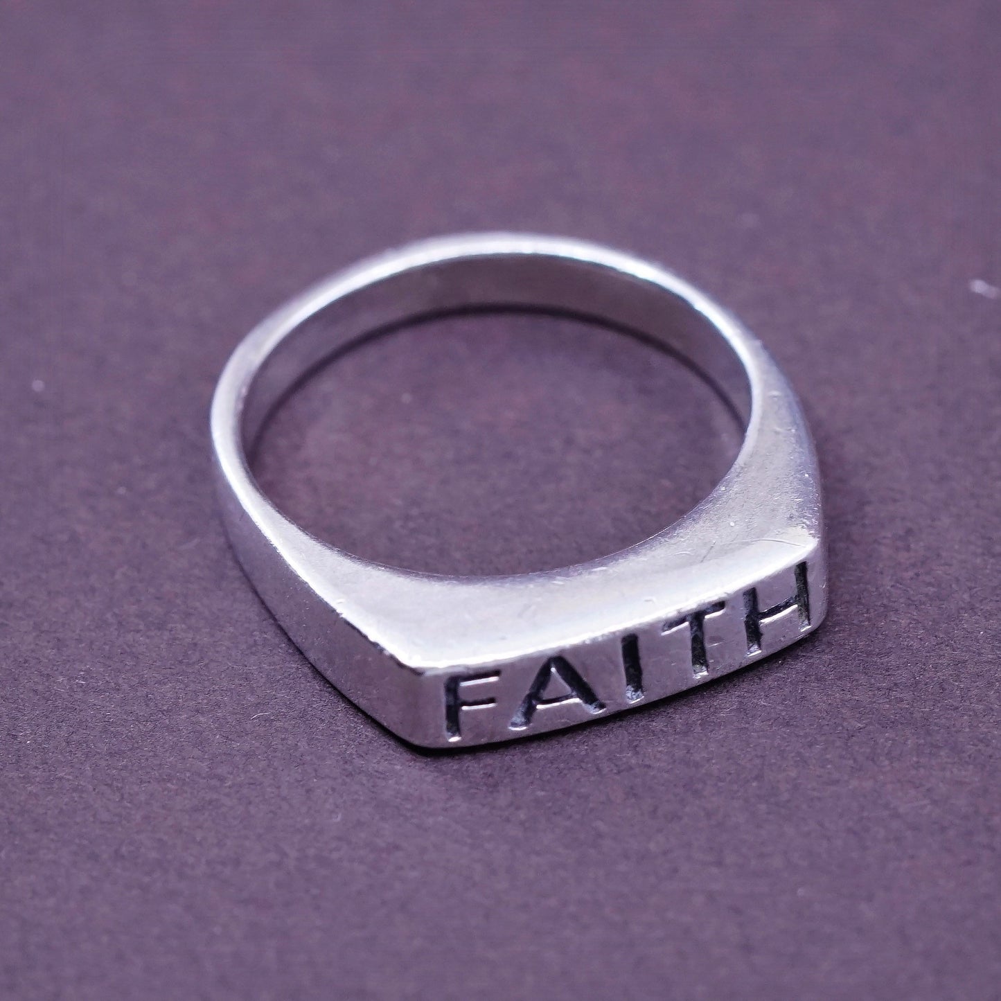 sz 6, vintage Sterling silver prayer ring, 925 stackable band engraved “faith”