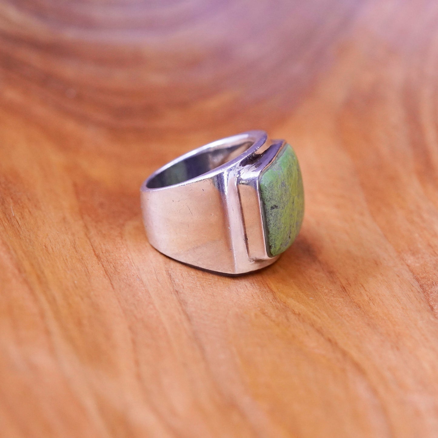 Size 6.75, vintage Sterling 925 silver handmade statement ring square turquoise