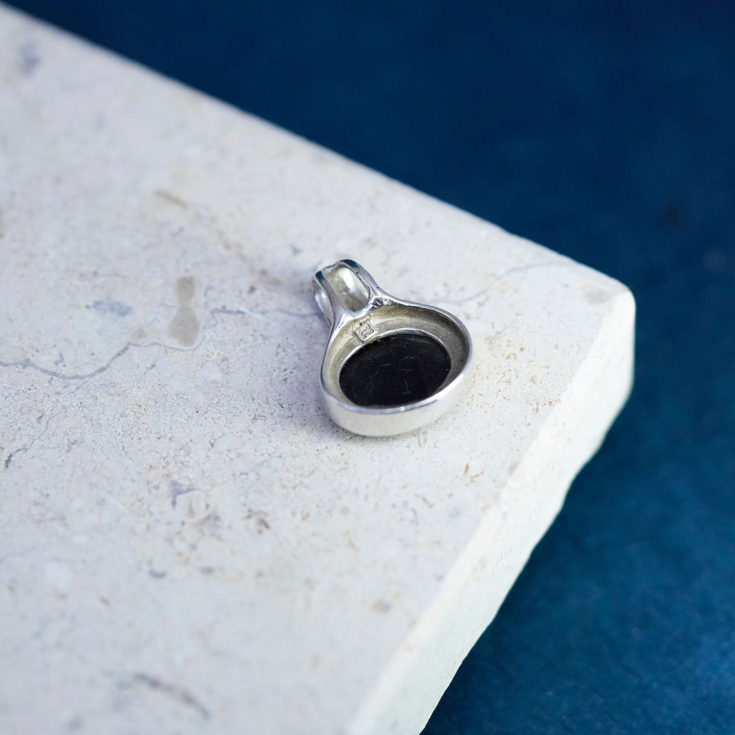 Sterling 925 silver handmade slide pendant with Oval shaped obsidian pendant