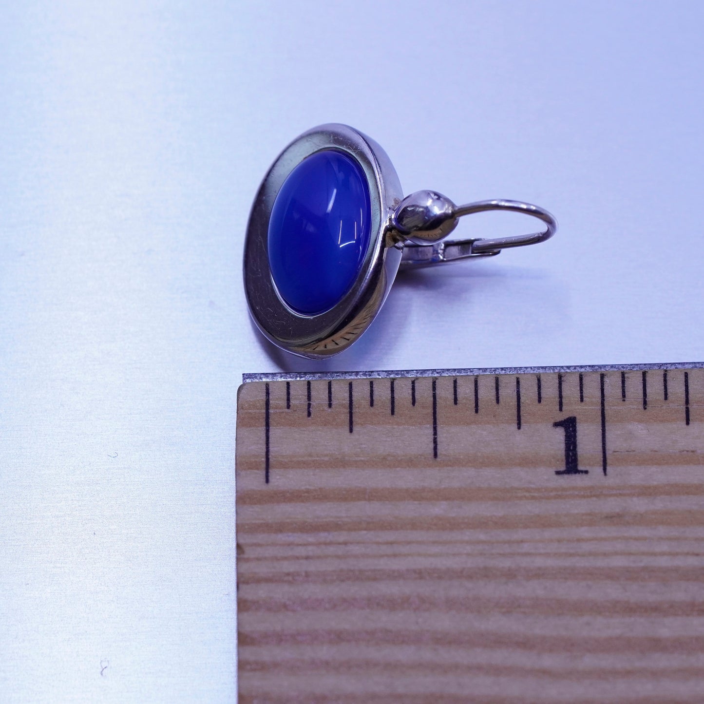 Vintage Sterling 925 silver oval earrings with blue cats eye beads