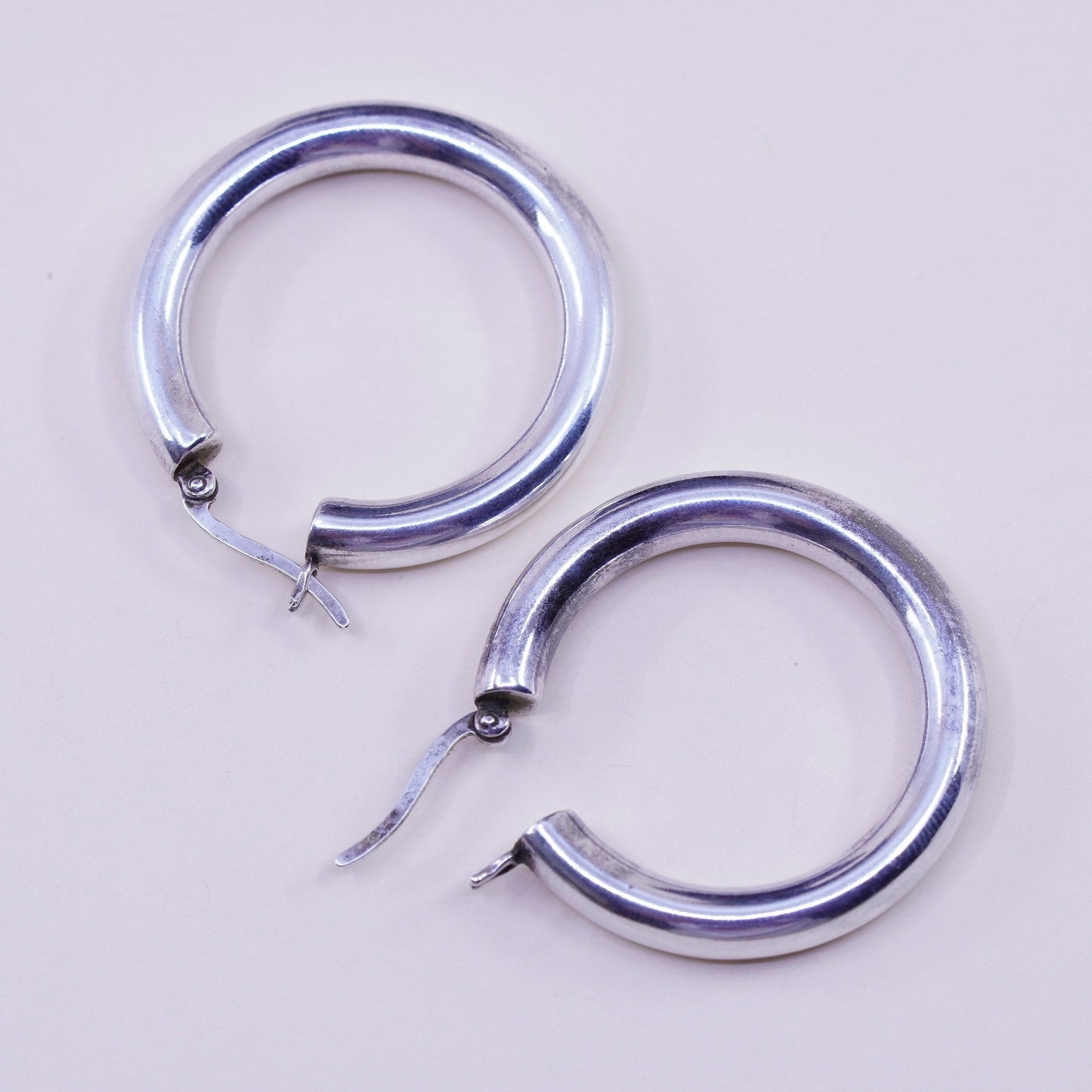 1.5”, Vintage sterling silver loop earrings, bold minimalist primitive hoops