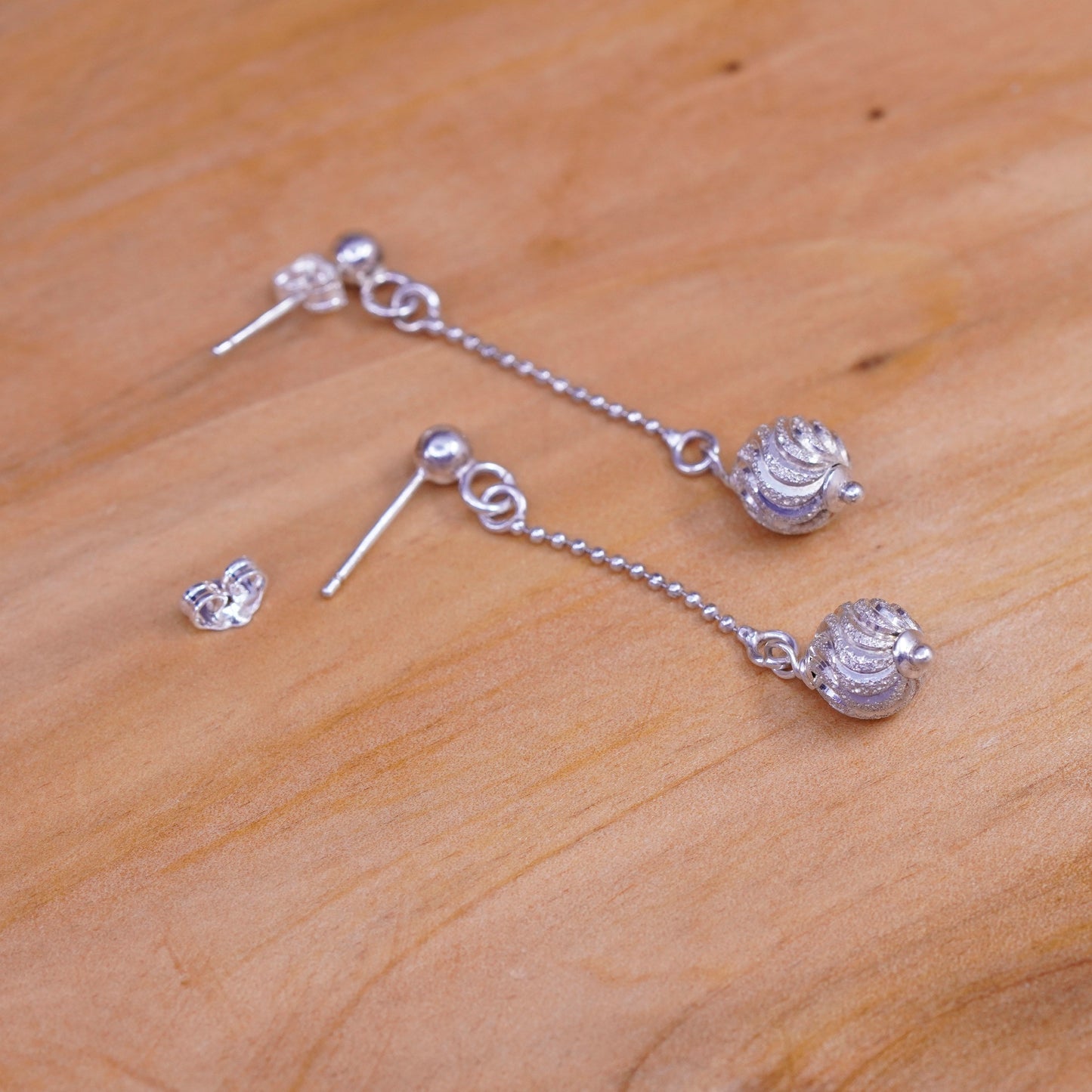 Vintage Italy Sterling silver Handmade earrings, 925 chain with bead dangles