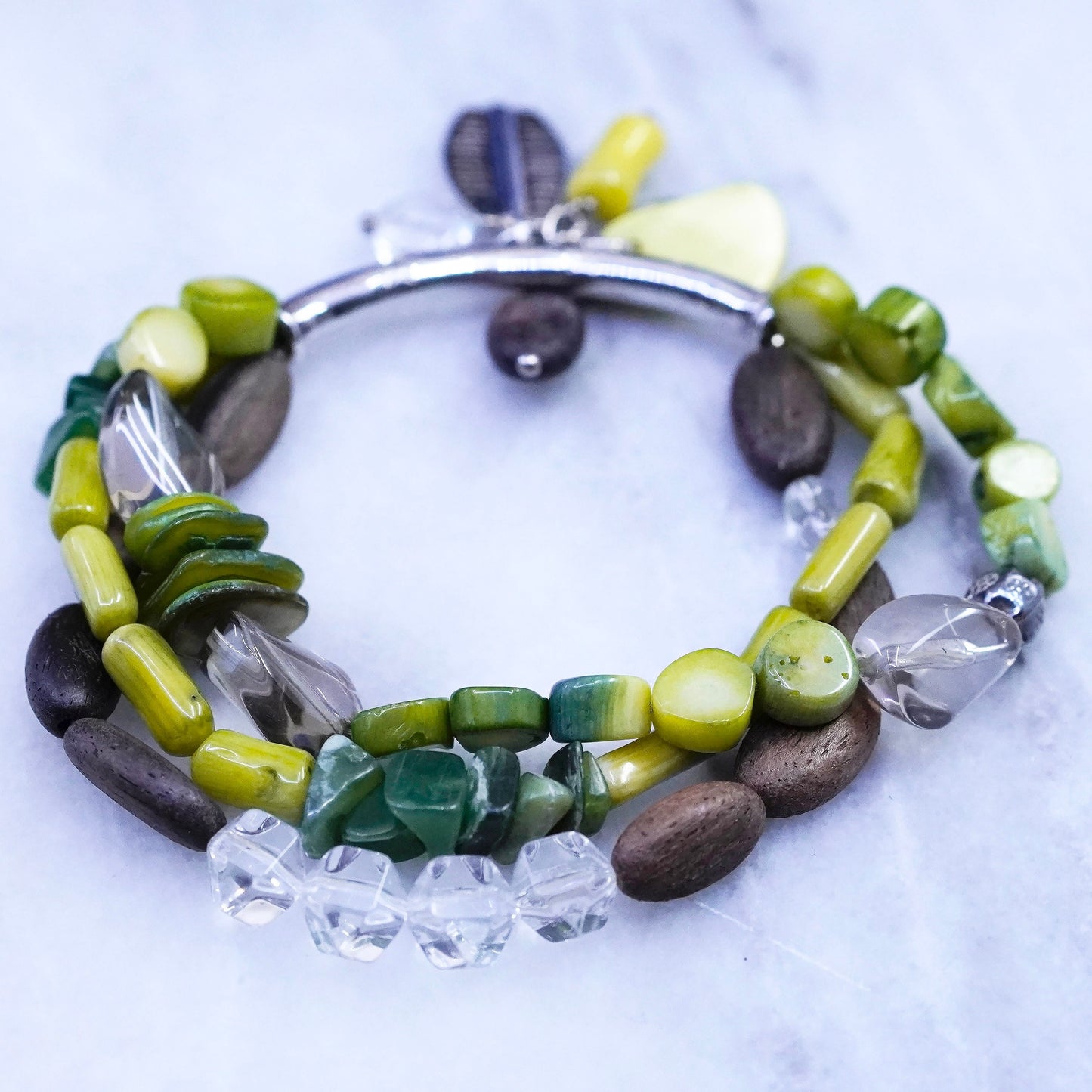 6.74”, Silpada Green Sterling 925 Silver Coral Wood Leaf Shell Bracelet B2095