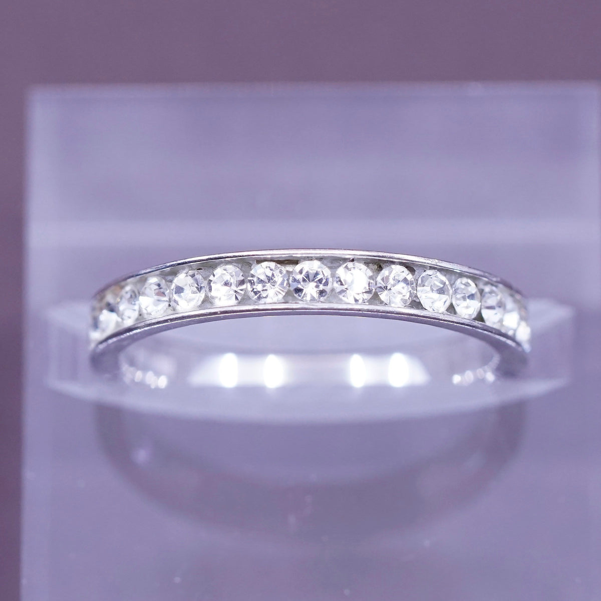 Size 9, vintage Taiwan Sterling silver ring, 925 band with cz