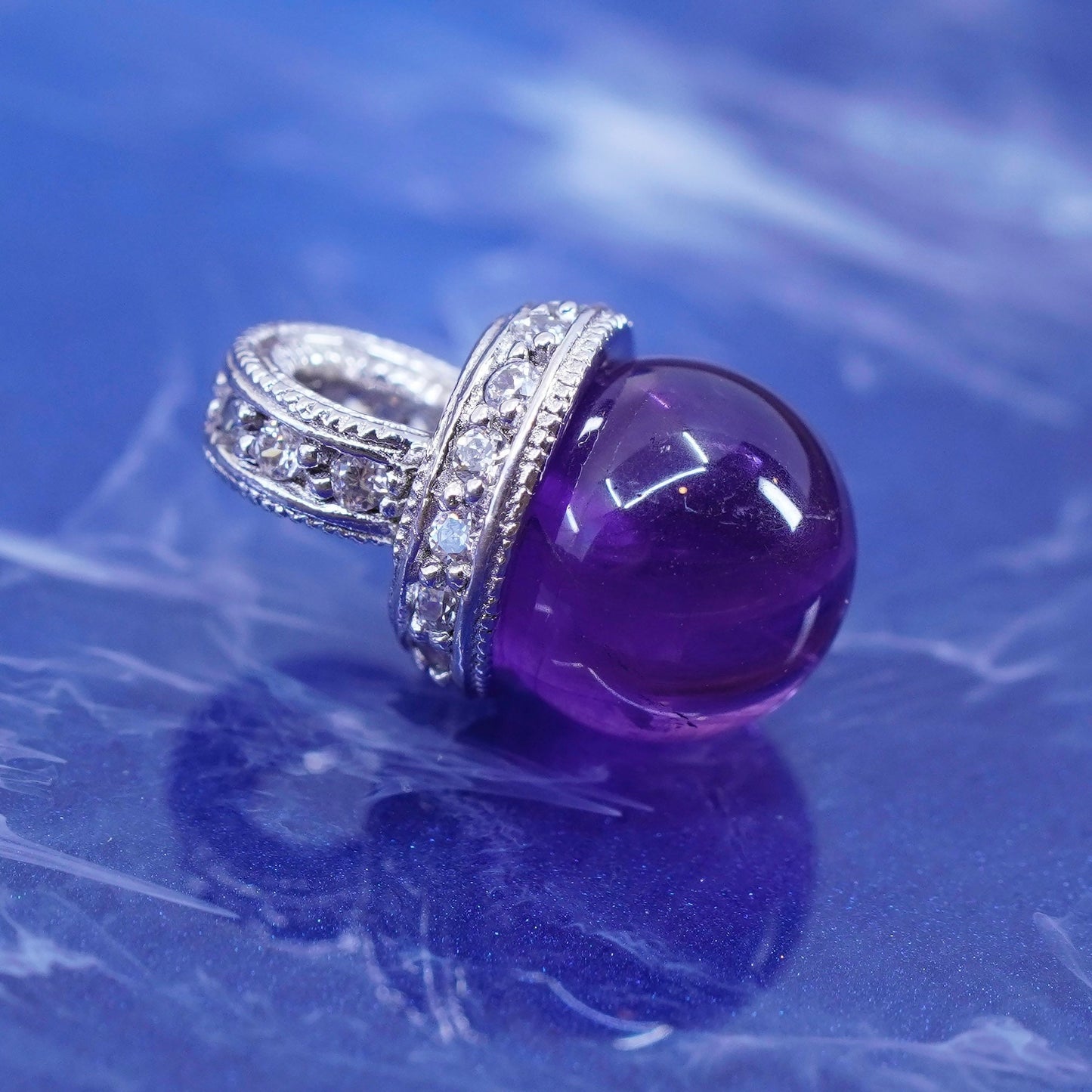 Vintage sterling 925 silver handmade pendant with amethyst and cz