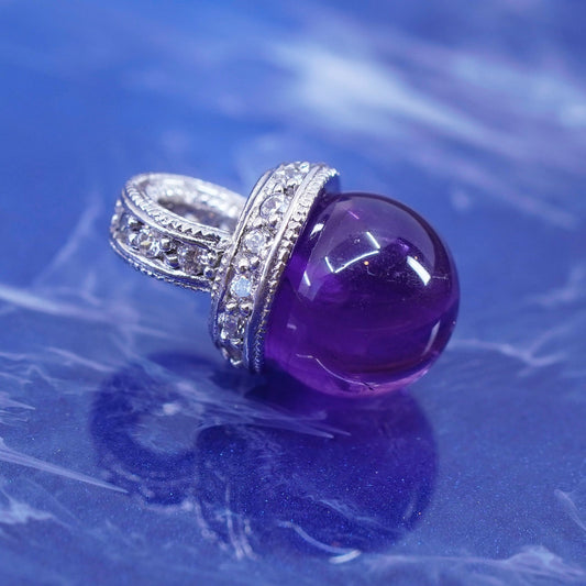 Vintage sterling 925 silver handmade pendant with amethyst and cz