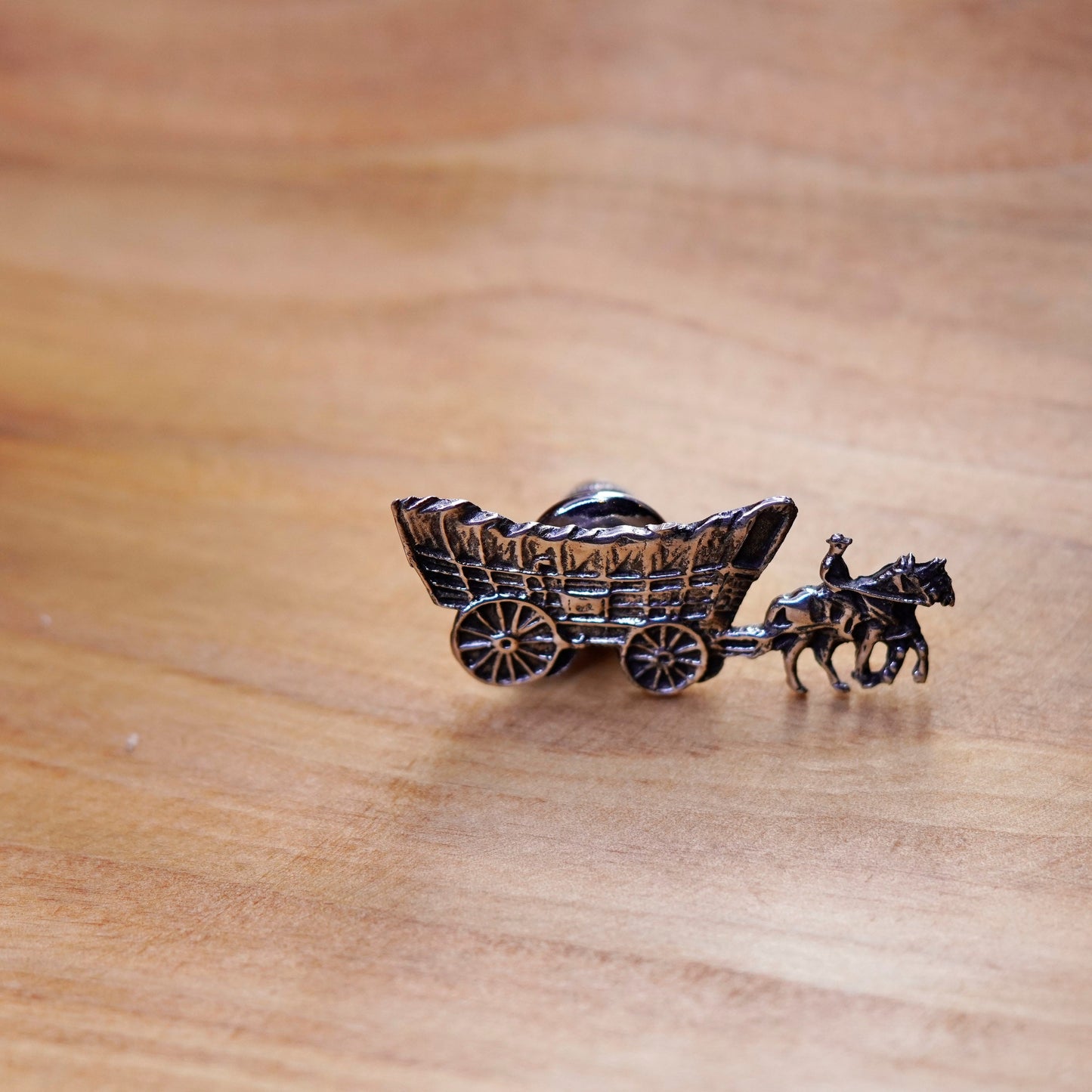 Vintage handmade sterling 925 silver horse wagon pin