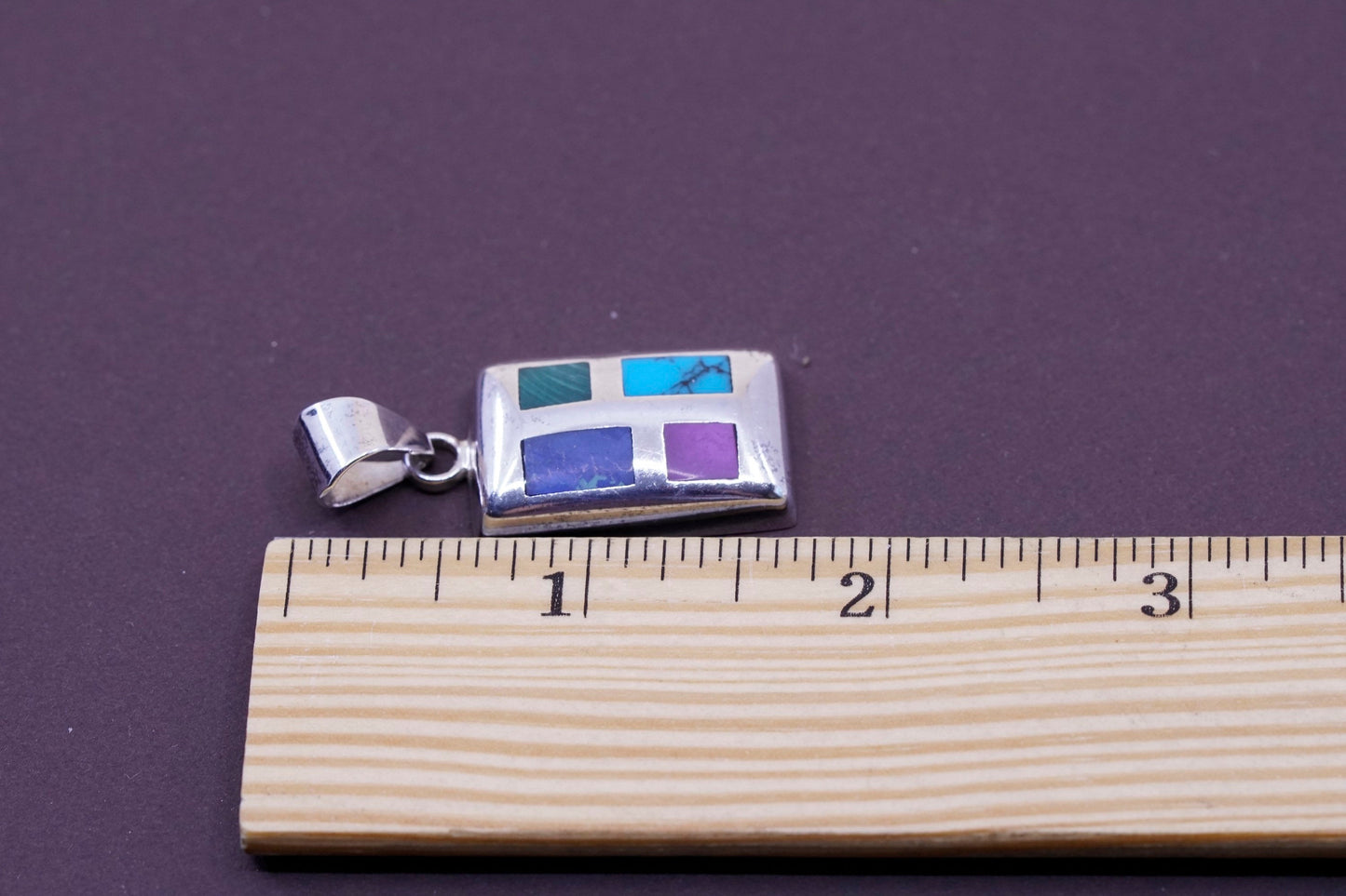 vtg silpada Sterling 925 silver pendant with square turquoise malachite onyx