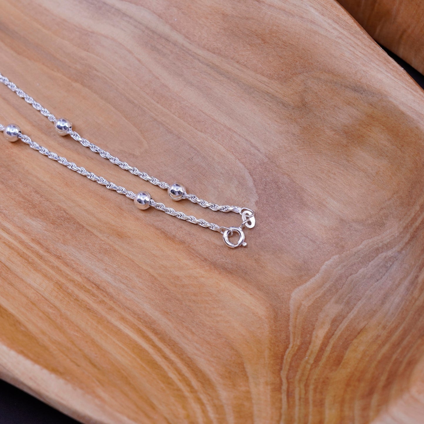 9”, 2mm, vintage Sterling silver rope bracelet, Italy 925 chain with beads