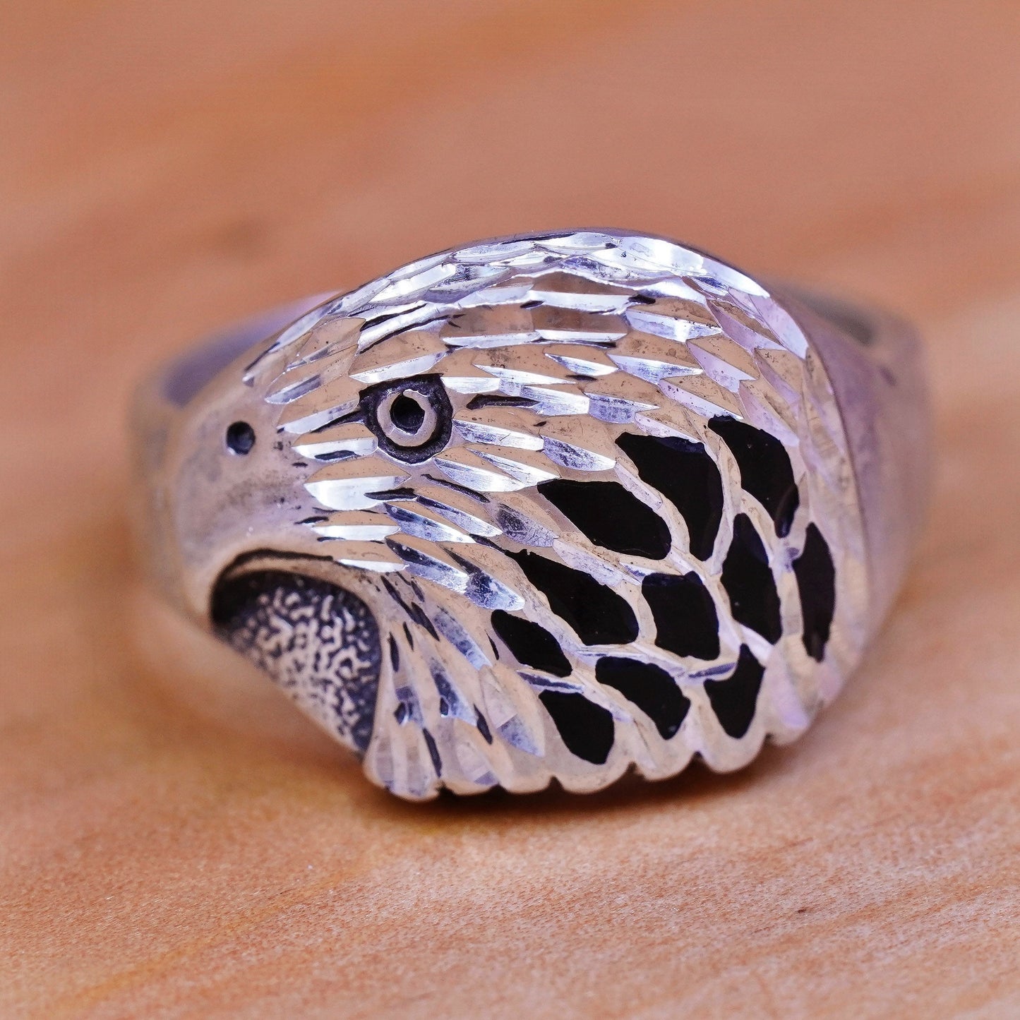 sz 10.25, vintage Wheeler jewelry Sterling silver handmade ring, 925 eagle band