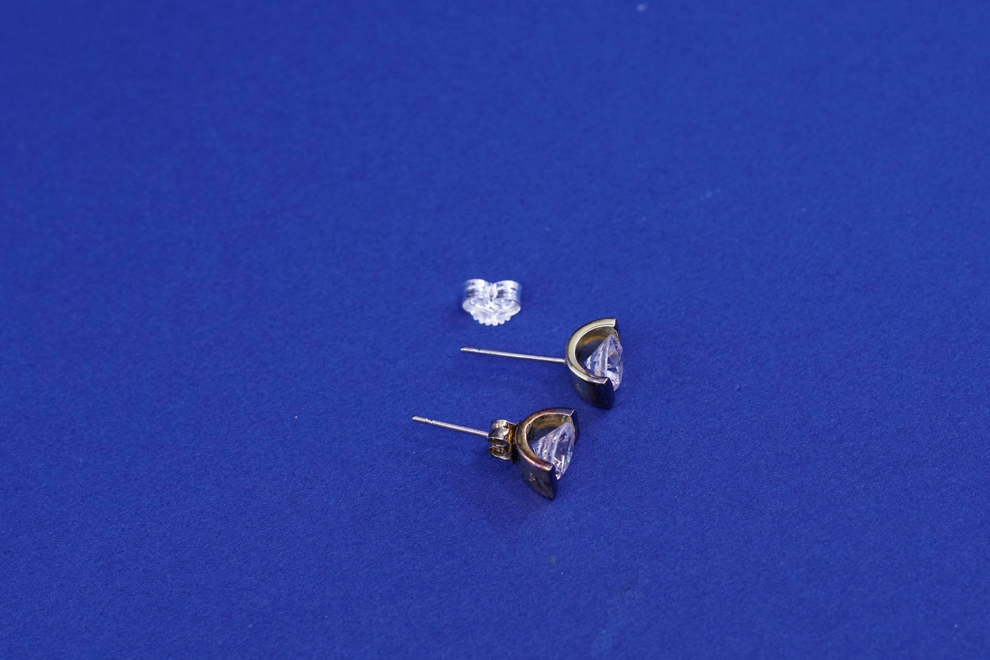 Vintage Vermeil gold over sterling silver handmade earrings, 925 studs with CZ