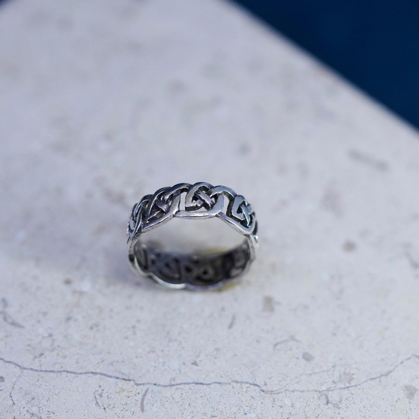 Size 6.5, vtg sterling silver handmade ring, 925 filigree braided woven band