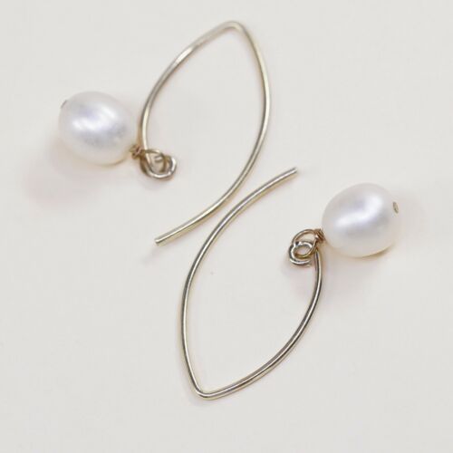 Vtg Gold STERLING SILVER earrings with Freshwater pearl dangles, Silver Tested