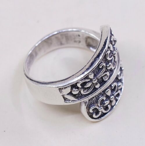 Size 7, Vtg Sterling Silver Handmade Ring, 925 Band W/ Flower Floral Embossed