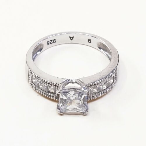 Sz 9.75, Vtg Sterling Silver Fashion Ring, 925 Silver Engagement Ring W/ Cz