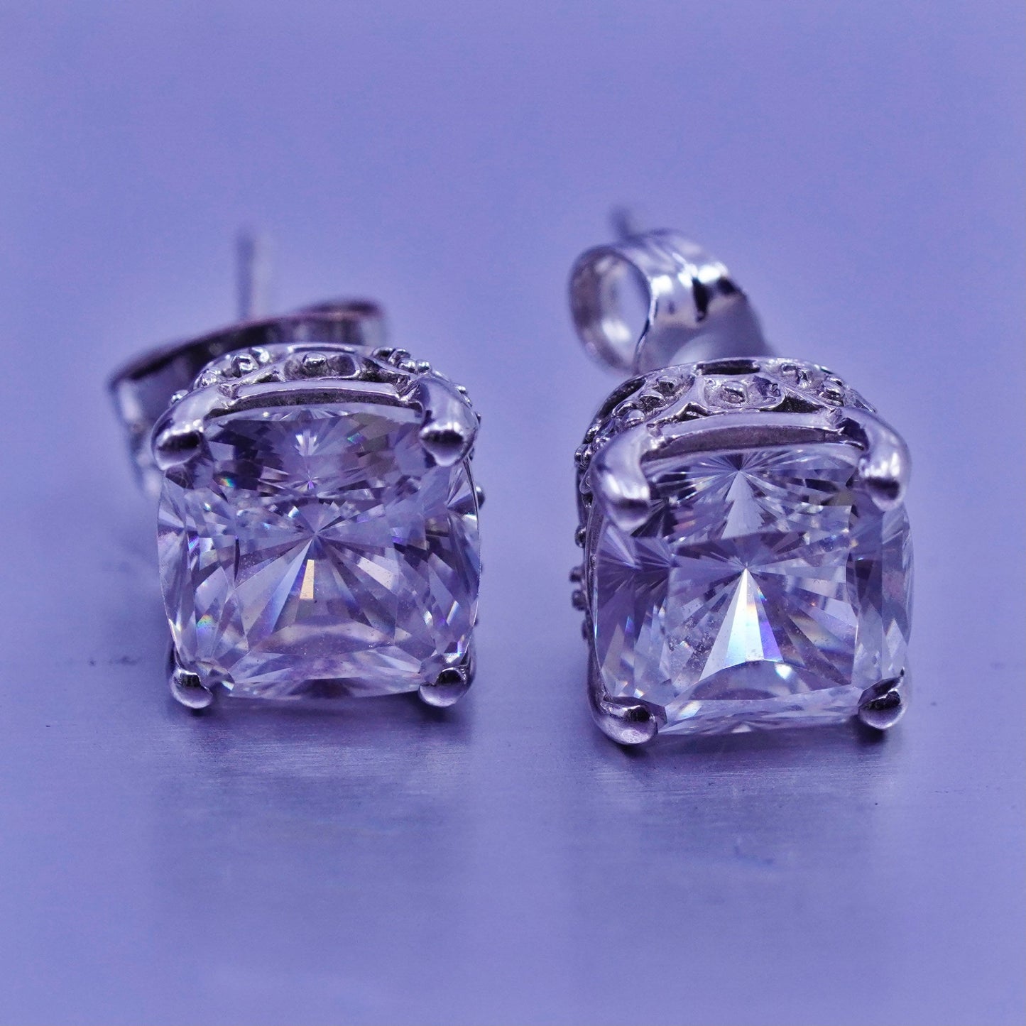 Vintage Sterling 925 silver earrings, studs with cz inlay