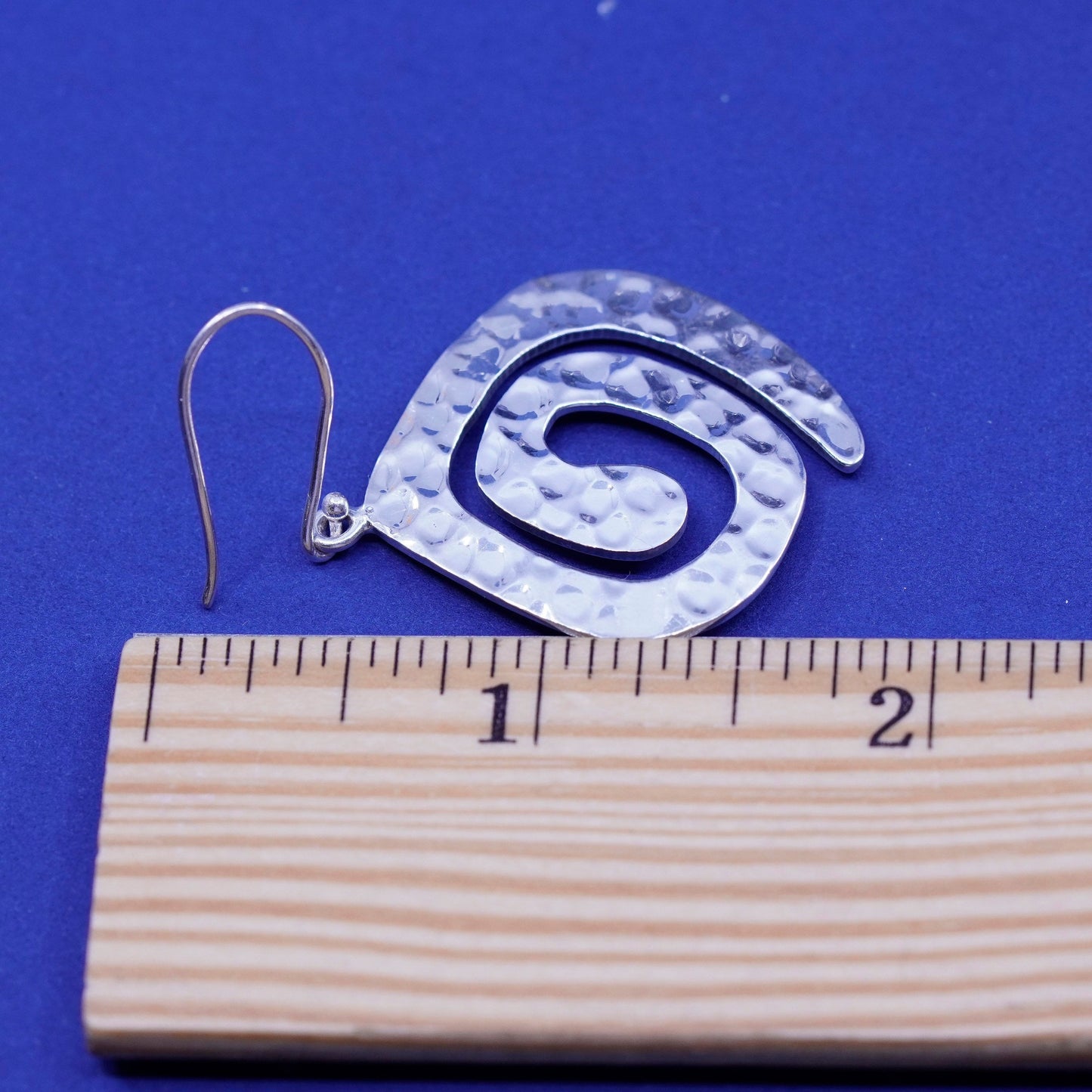Vintage Sterling Silver handmade Earrings. Hammered 925 swirl dangles