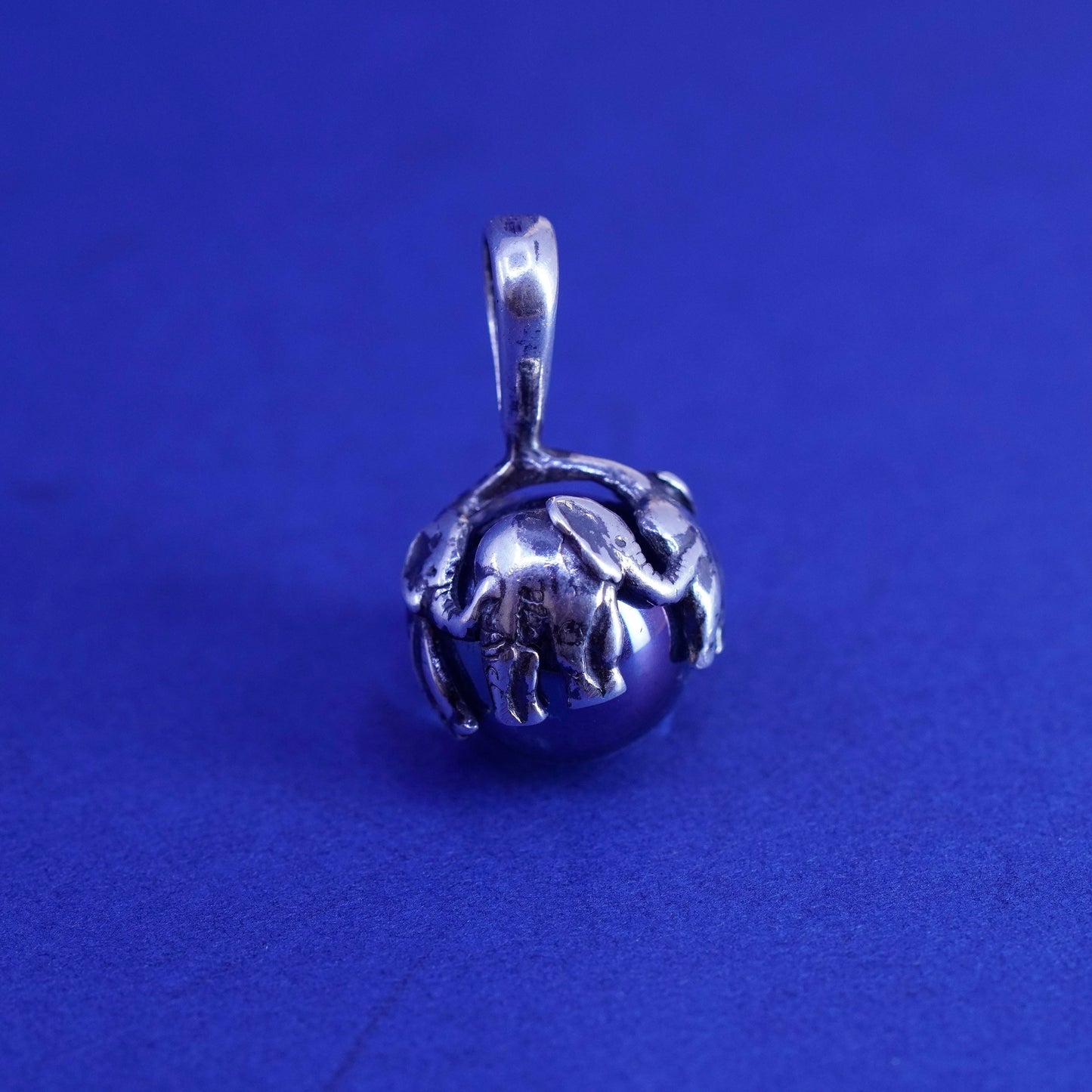 Vintage sterling 925 silver handmade elephant pendant with glass bead