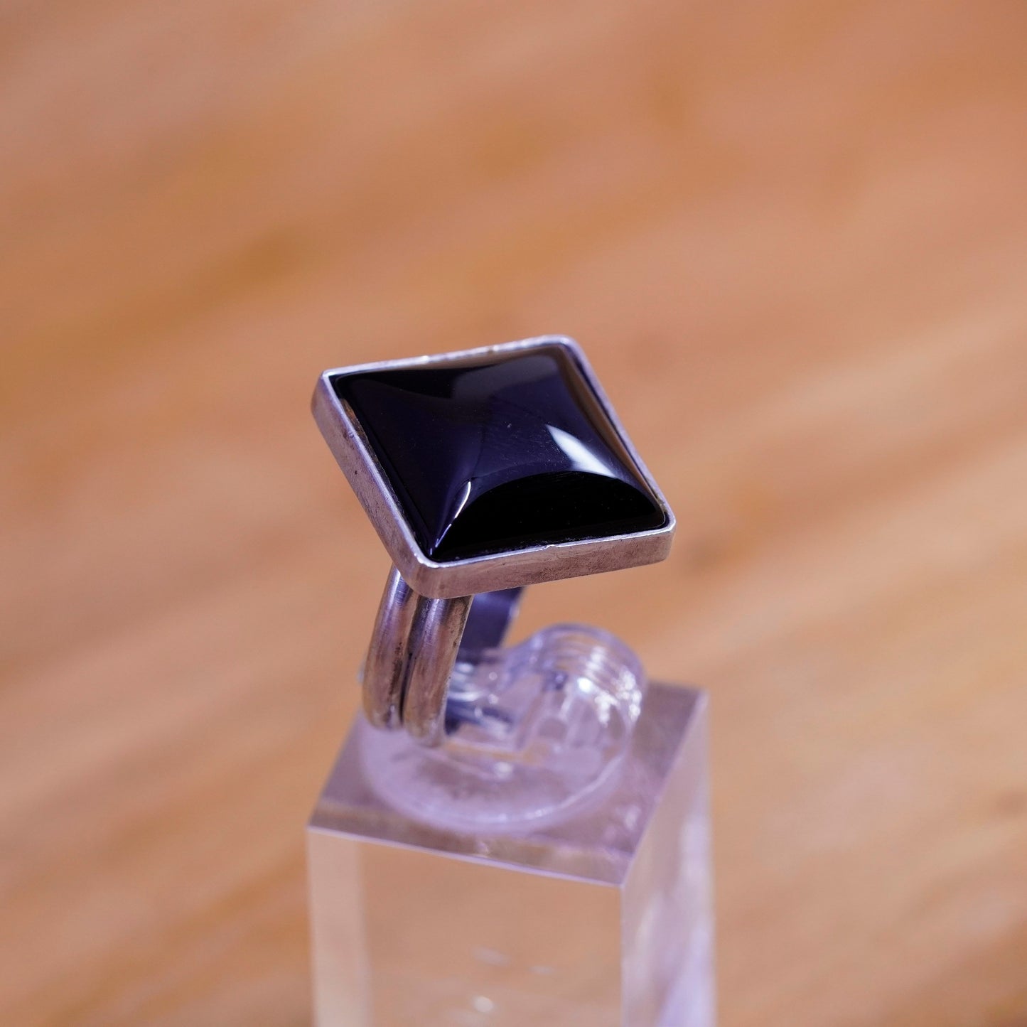 Size 7.25, vintage Sterling 925 silver handmade ring with square obsidian