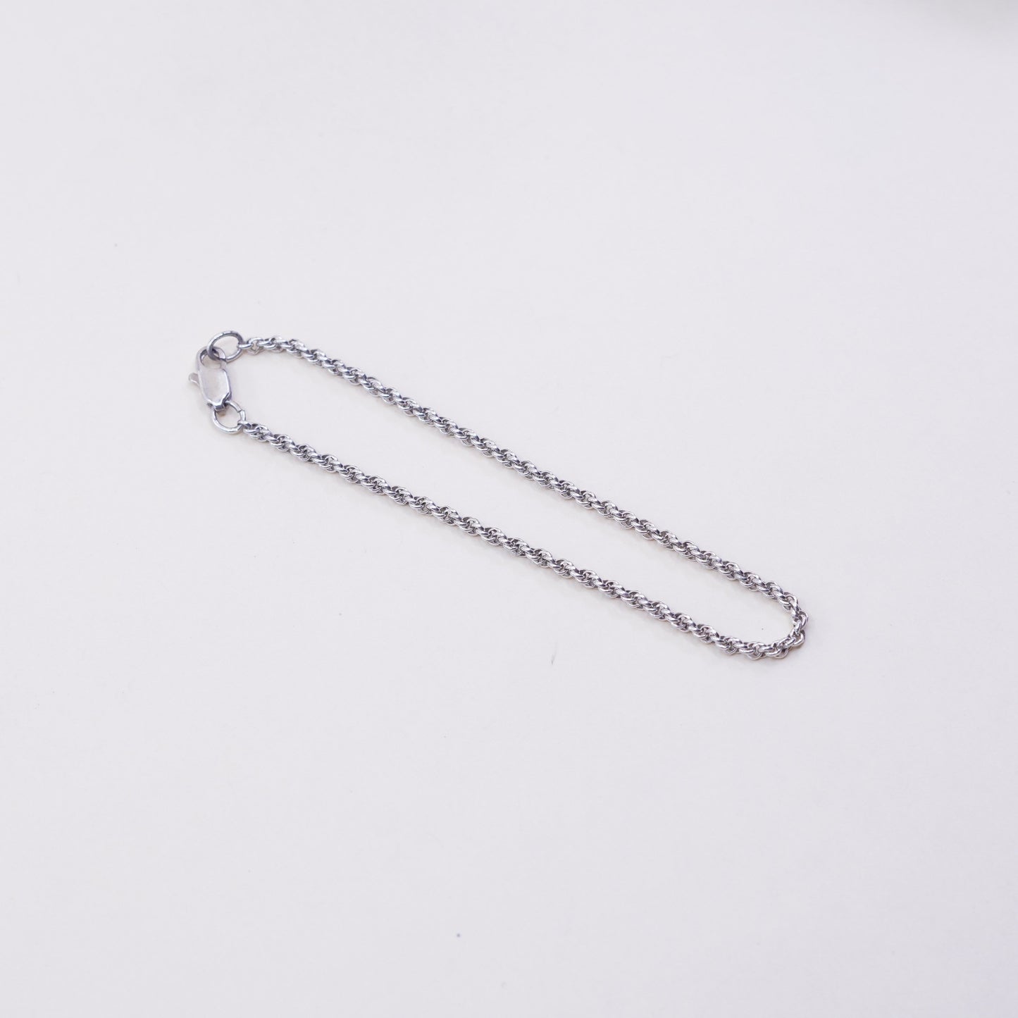 7.25”, 1.6mm, Vintage sterling 925 silver Italy rope chain bracelet