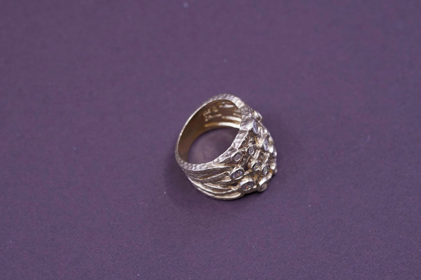 Size 7, Vintage Vermeil gold over Sterling 925 silver band ring with cz