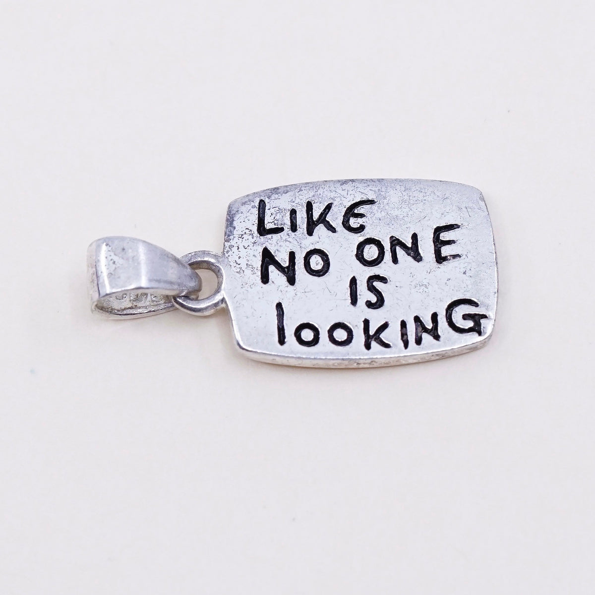 Vintage sterling silver handmade pendant, 925 circle embossed ”dance like no on