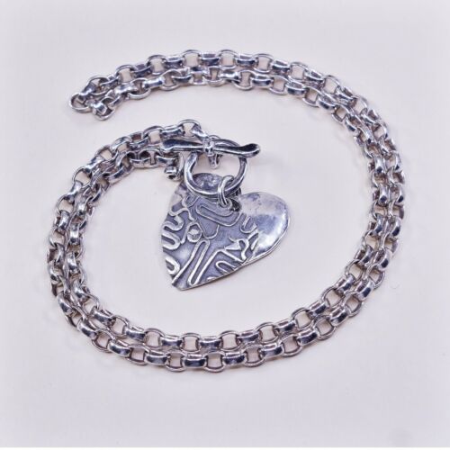 18” 4mm, Vtg 925 Sterling Silver Handmade Circle chain Heart Charm necklace