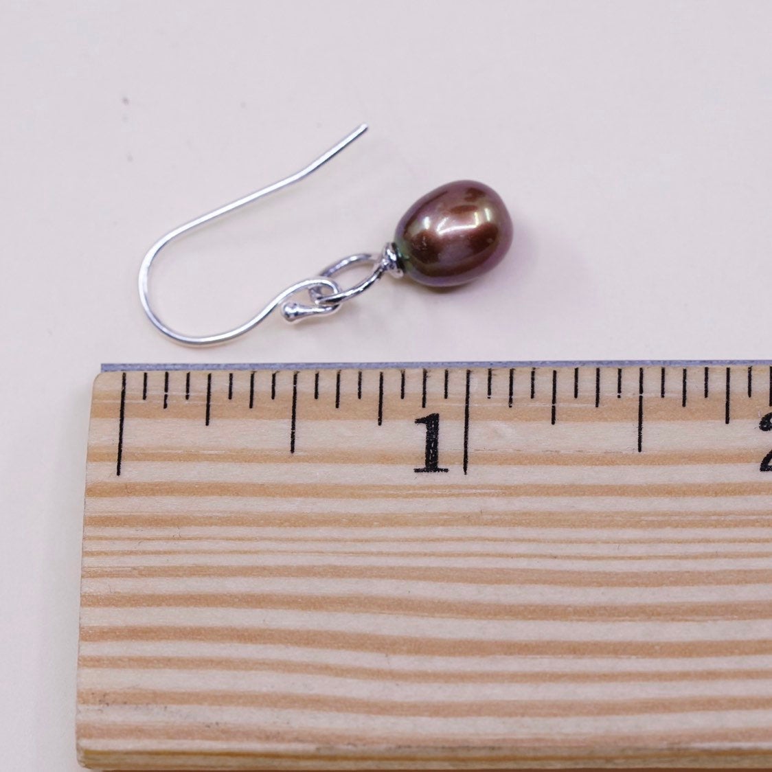 vtg Sterling silver handmade earrings, 925 hooks with golden pearl drops