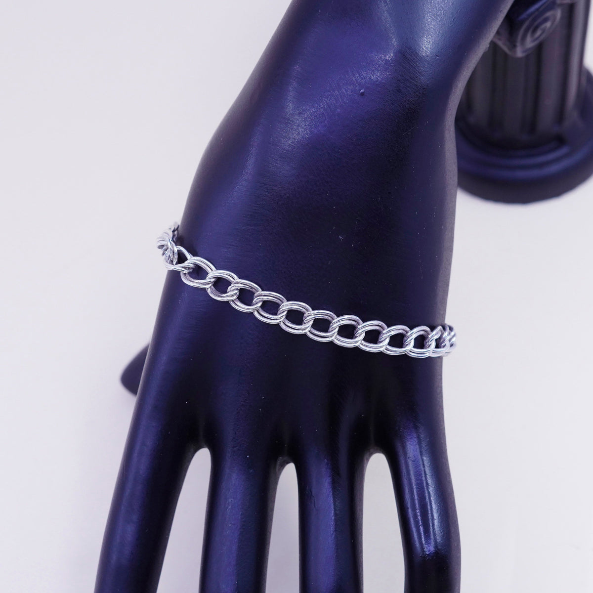 7.5”, 6mm, Vintage sterling silver double curb bracelet, 925 chain
